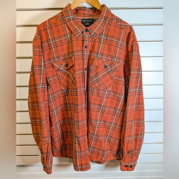 Harley Davidson Men's Heavy Twill Button Down Plaid Long Sleeve Shirt Size 3XL - Picture 2 of 9